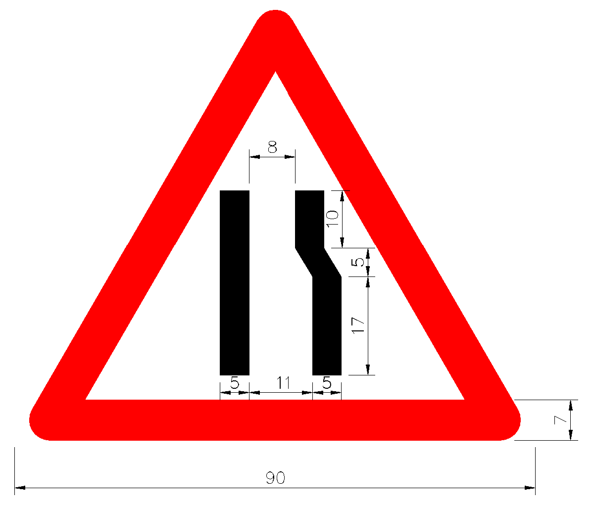 「警08」車道、路寬縮減標誌