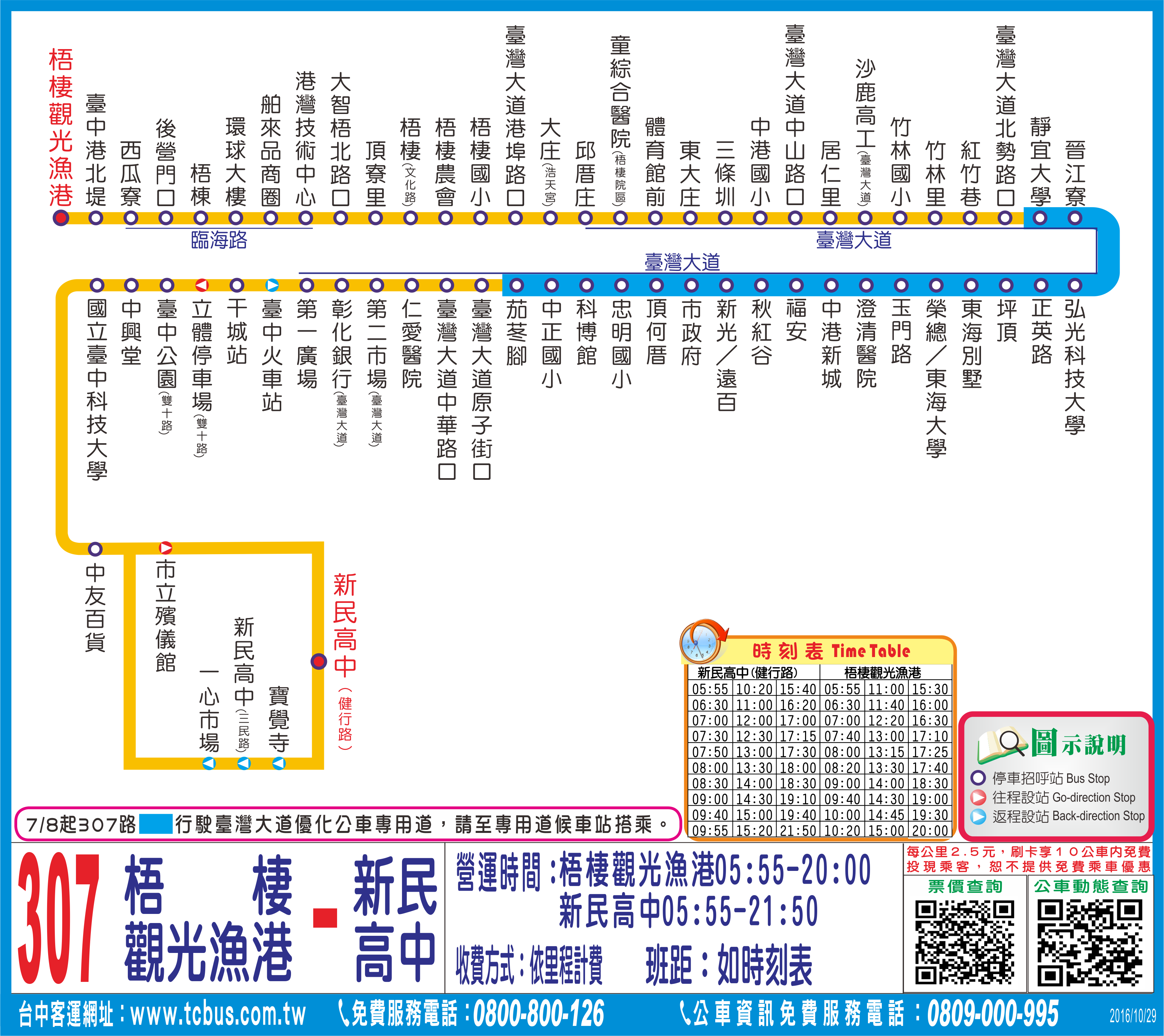 307路 新民高中-梧棲觀光漁港(原57路)104.8.31實施路線圖